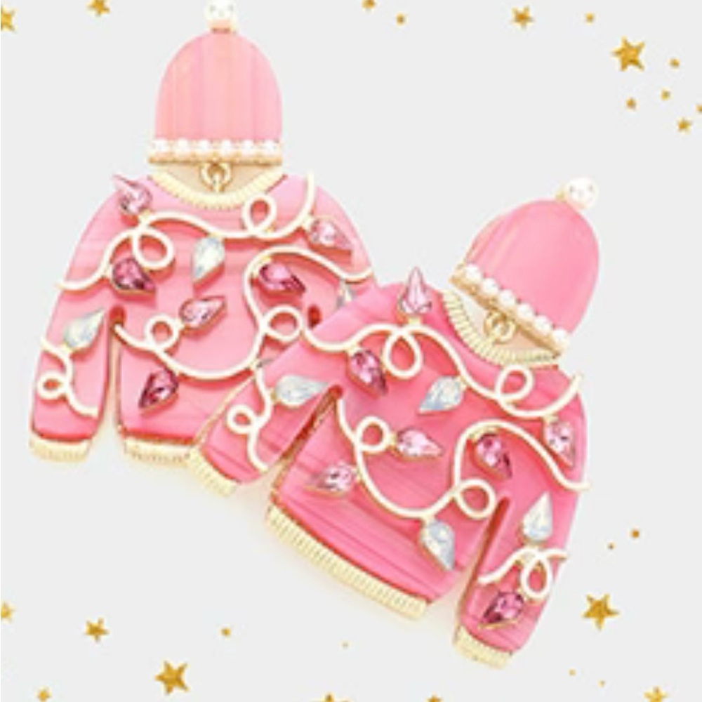 UGLY SWEATER Pink Sweater Earrings NWT